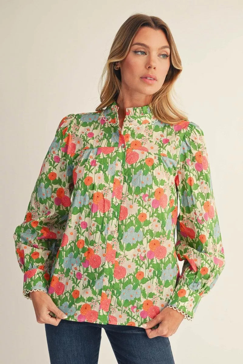 Jodifl Cream Floral LS Top