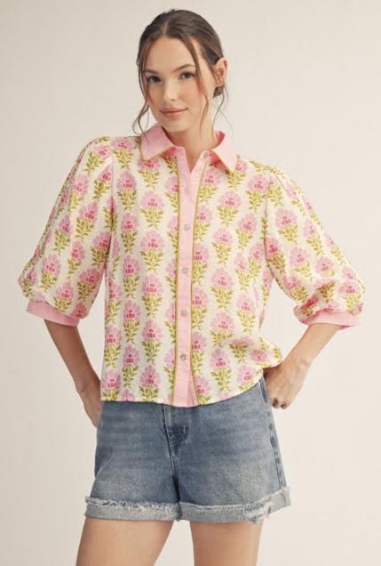 Floral Puff Sleeve Button Down