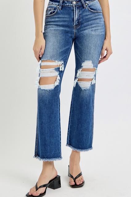 Risen Mid Rise Crop Flare Holes