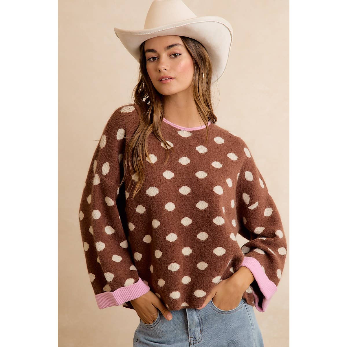 POLKA DOT SWEATER: BLACK/RED / MED