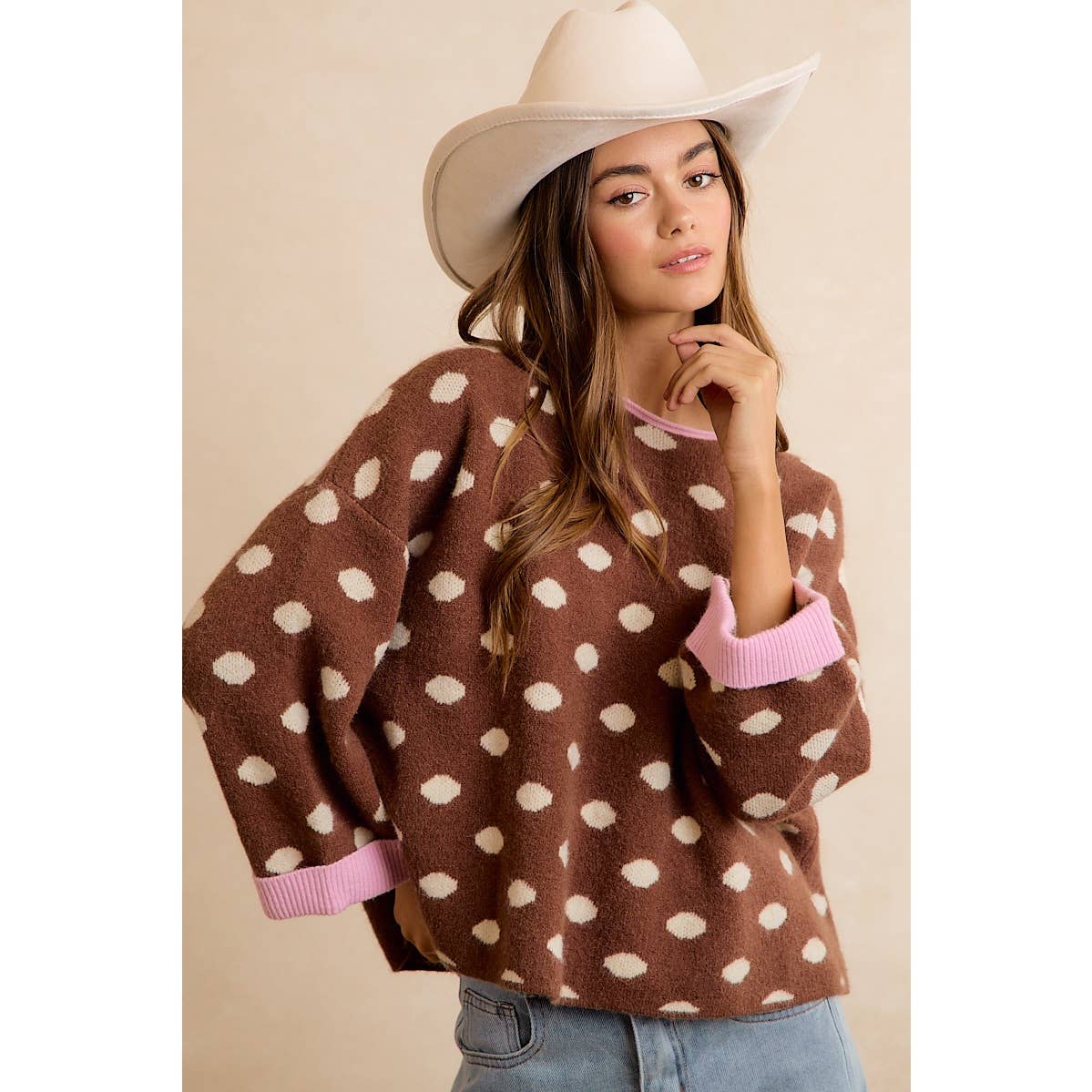 POLKA DOT SWEATER: BLACK/RED / L