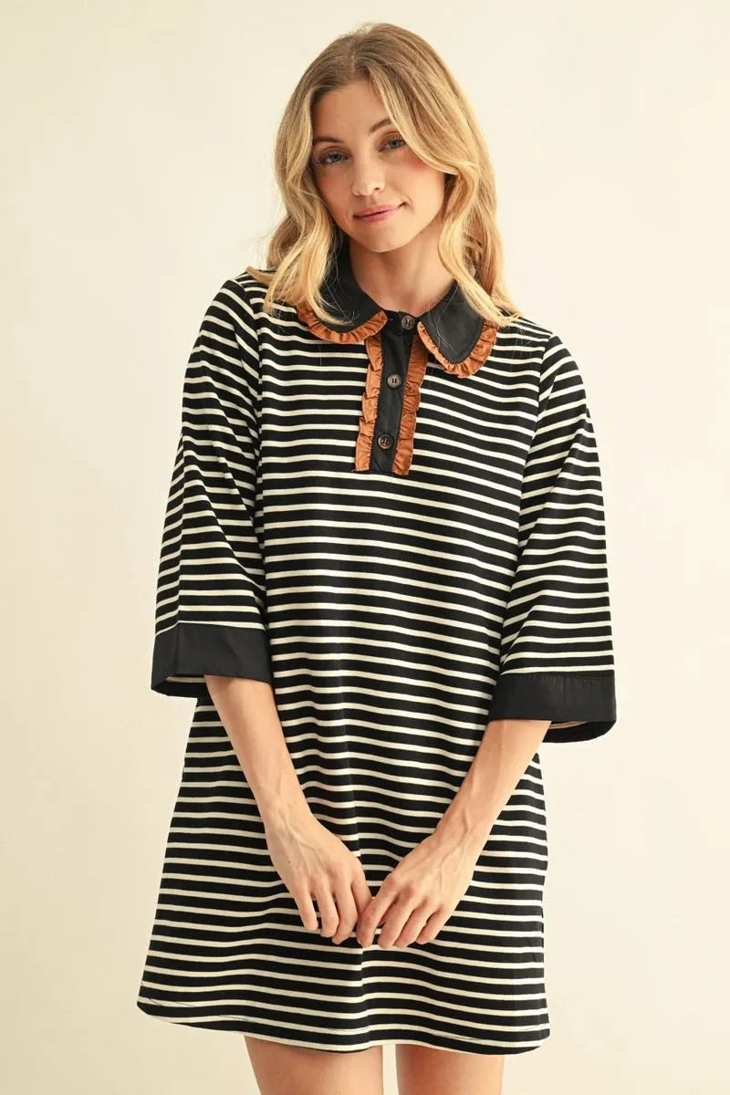 Jodifl Taupe Black Stripe dress