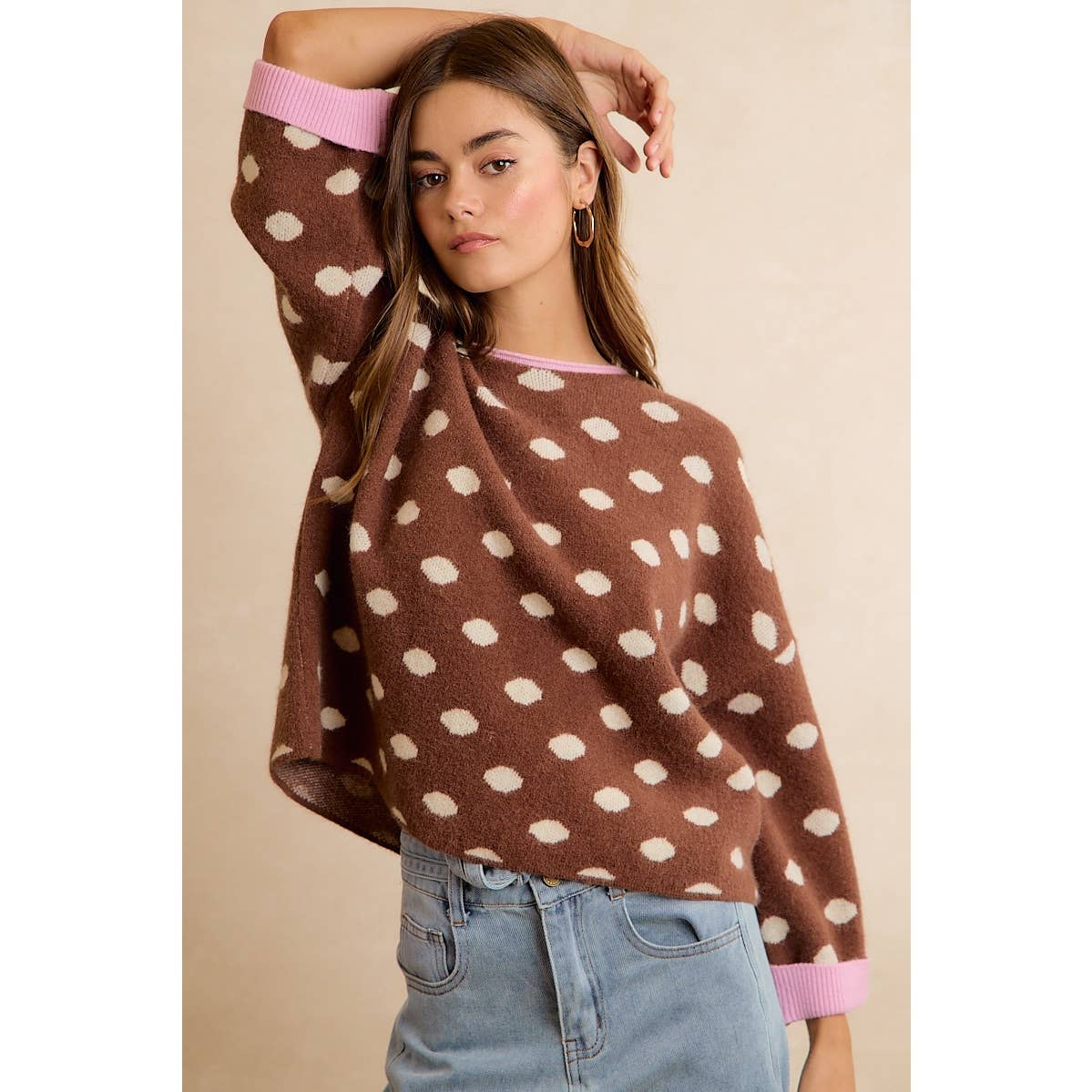 POLKA DOT SWEATER: BLACK/RED / XL