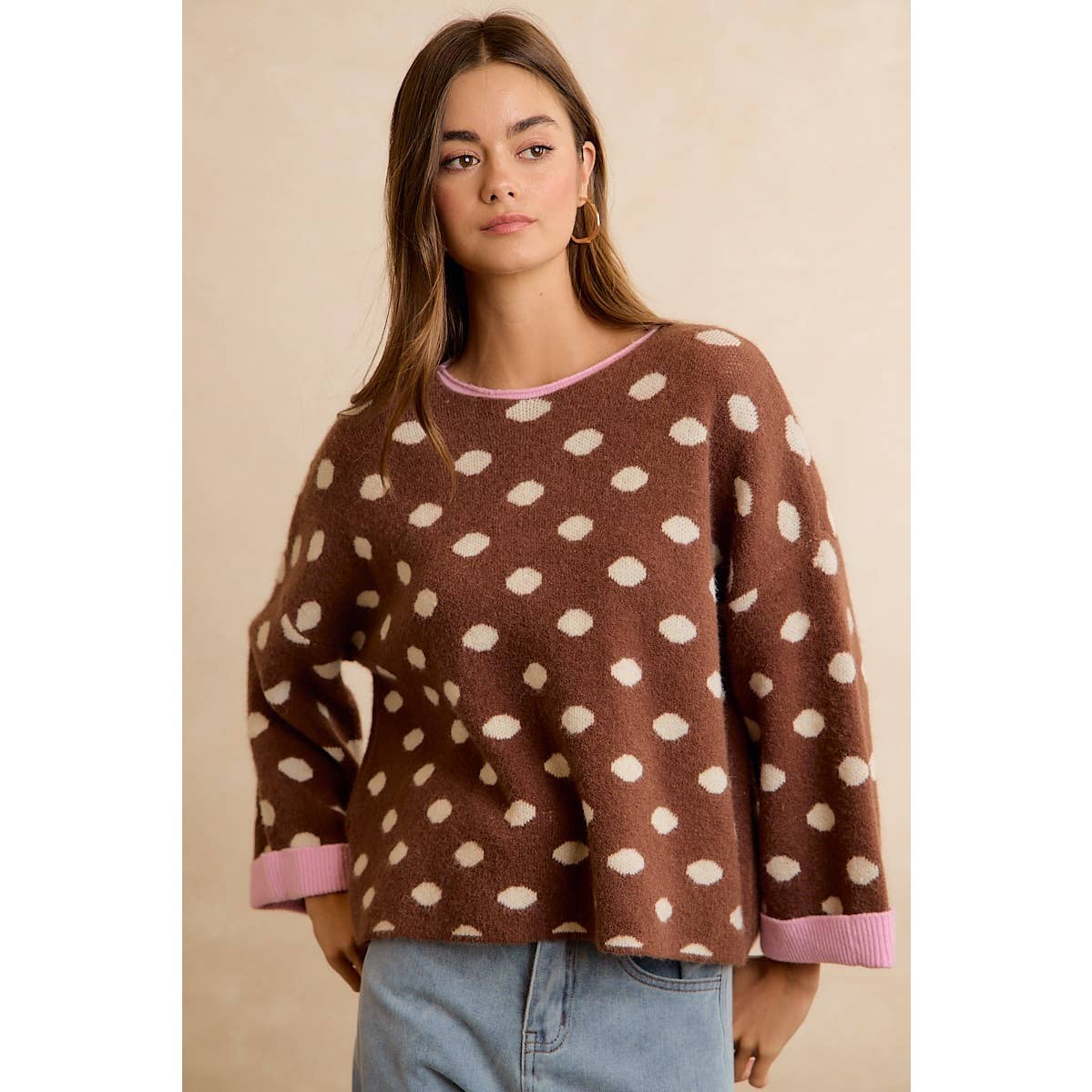 POLKA DOT SWEATER: BLACK/RED / L
