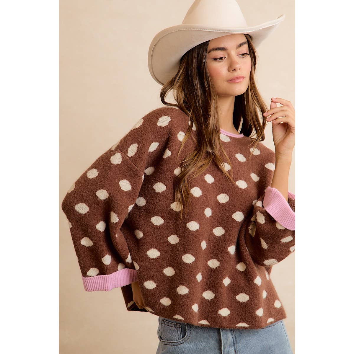 POLKA DOT SWEATER: BLACK/RED / L