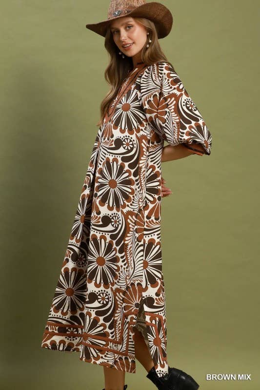 Midi Dress Brown Mix  / M