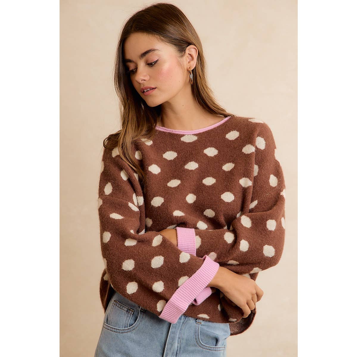 POLKA DOT SWEATER: BLACK/RED / XL