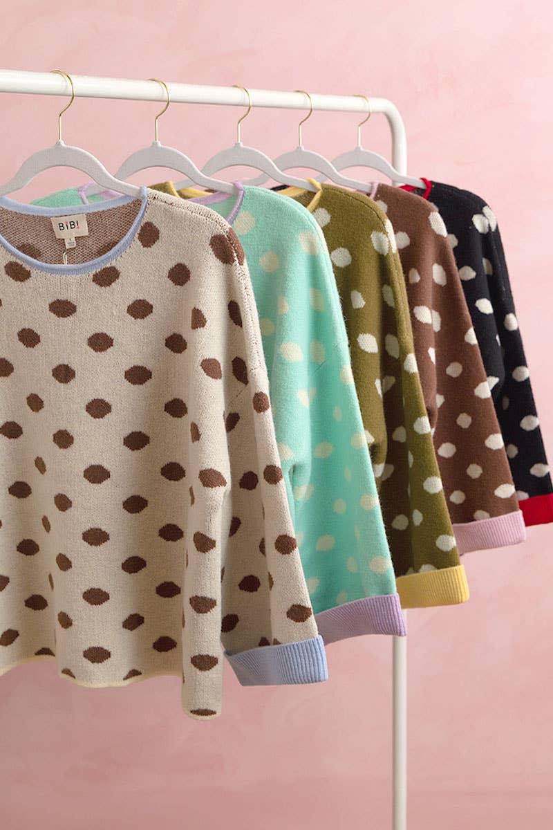 POLKA DOT SWEATER: BLACK/RED / MED