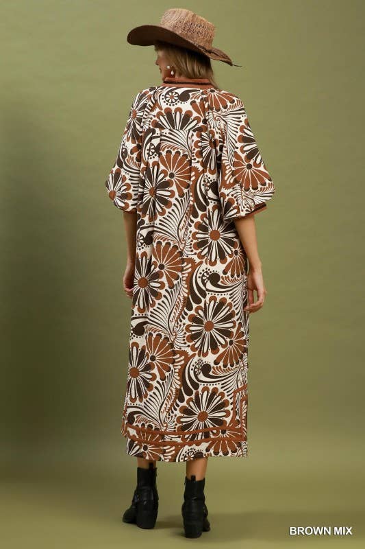 Midi Dress Brown Mix  / L
