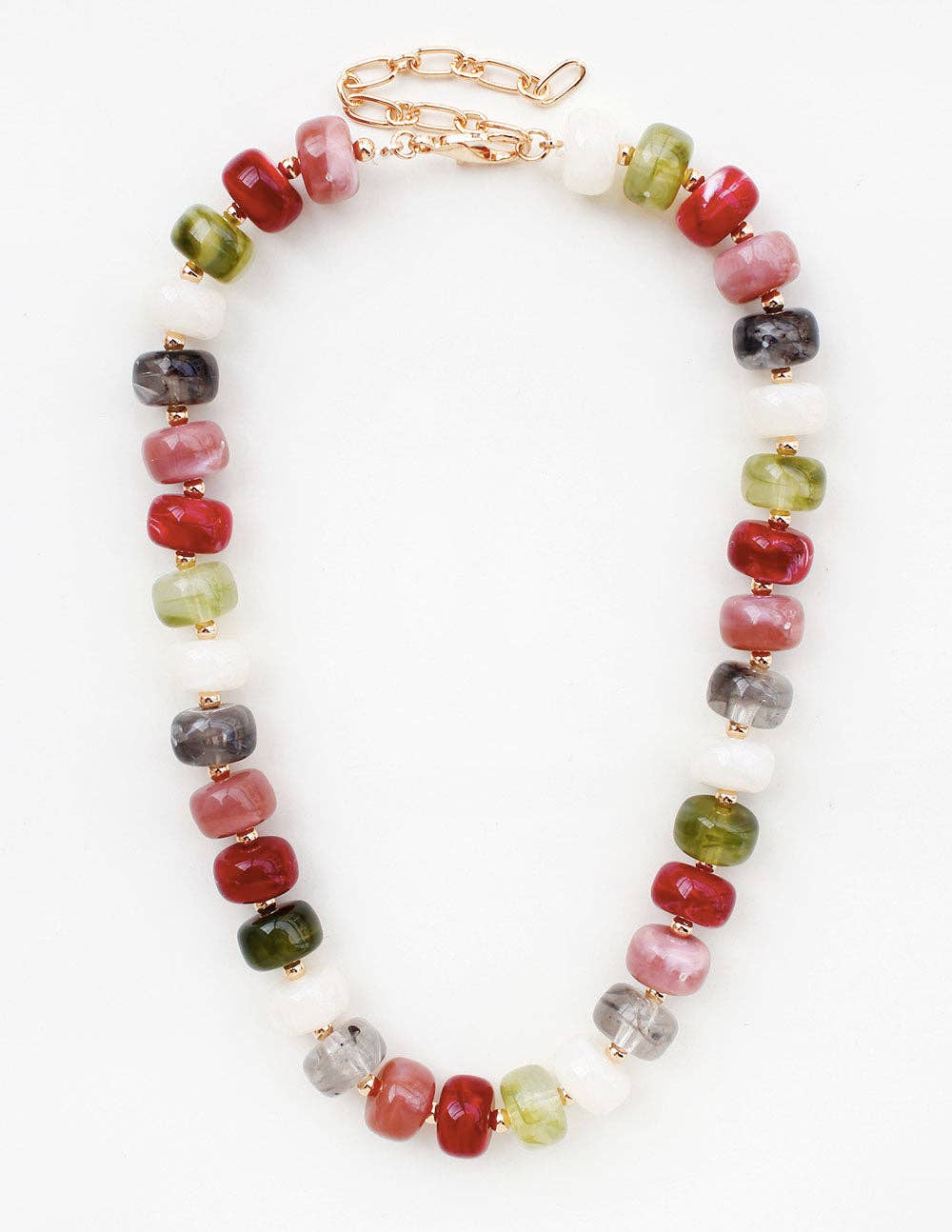 Dark Multi Large Oval Acrylic Beaded 16"-18" Necklace