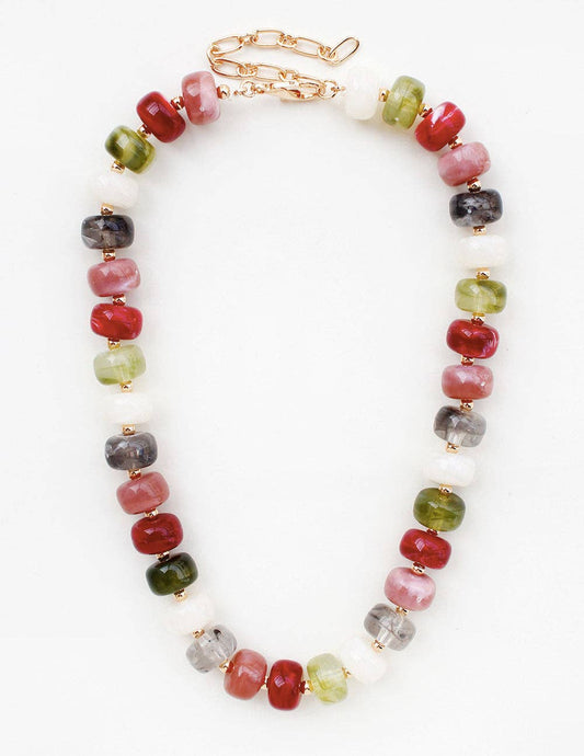 Dark Multi Large Oval Acrylic Beaded 16"-18" Necklace