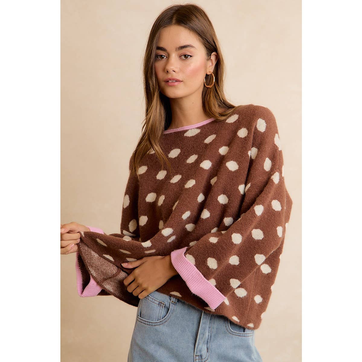 POLKA DOT SWEATER: BLACK/RED / S