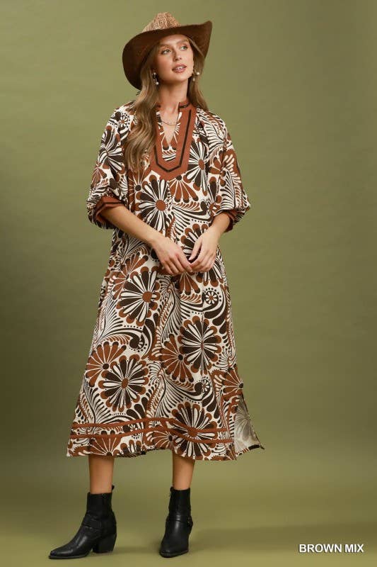 Midi Dress Brown Mix  / L