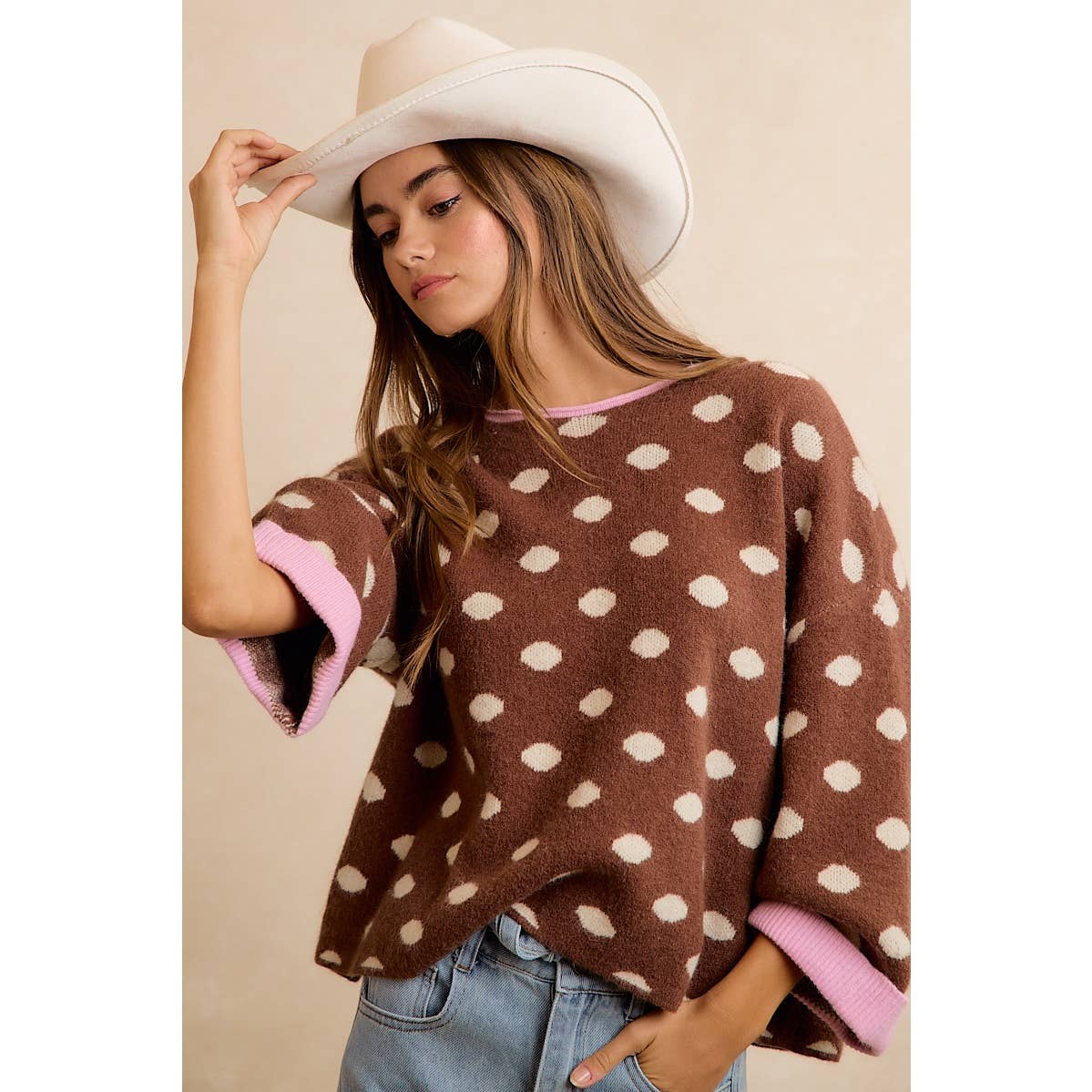POLKA DOT SWEATER: BLACK/RED / XL