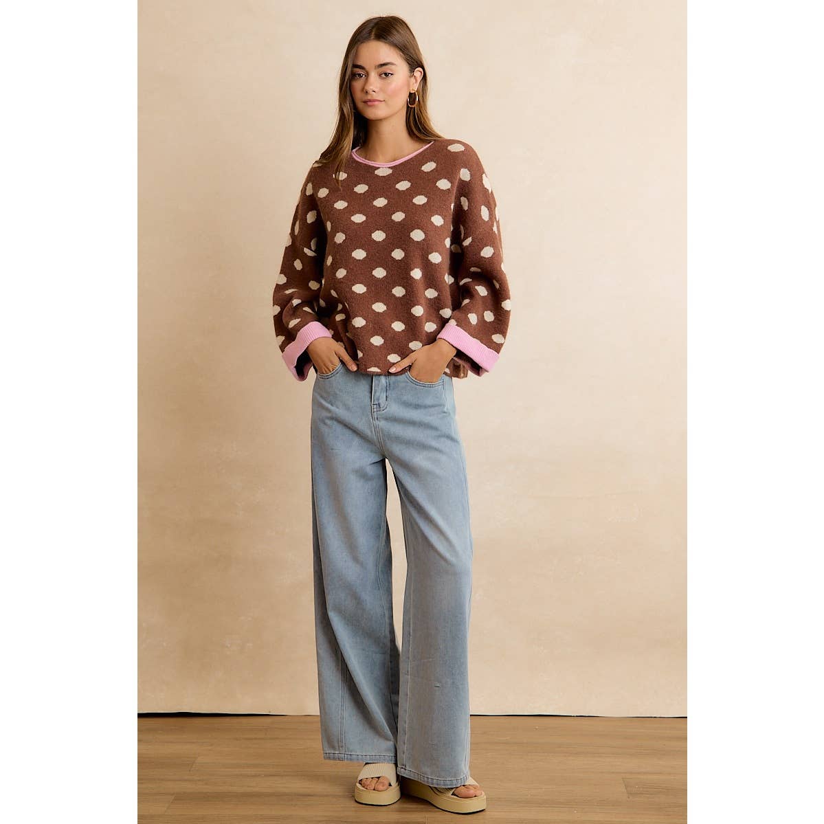 POLKA DOT SWEATER: BLACK/RED / S