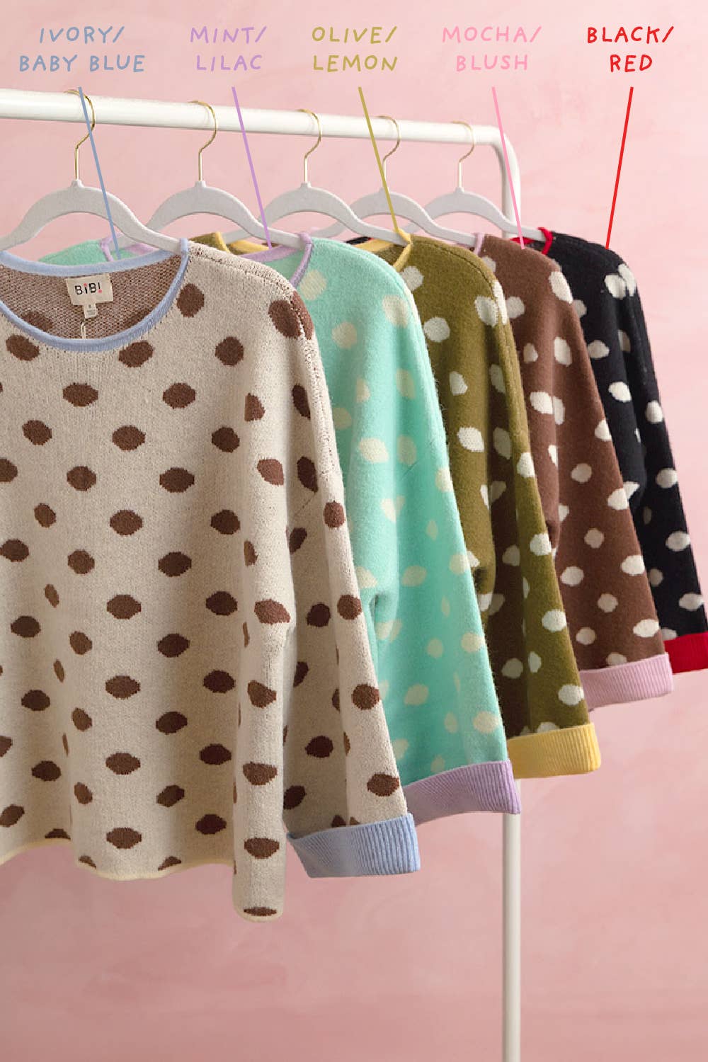 POLKA DOT SWEATER: BLACK/RED / S