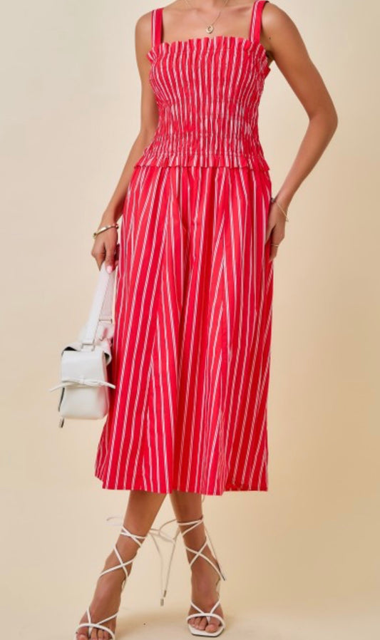 Red striped midi
