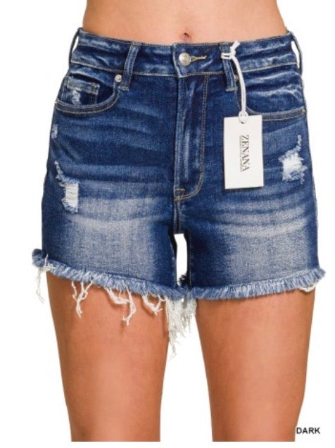 Zenana Dark Wash Frayed Short
