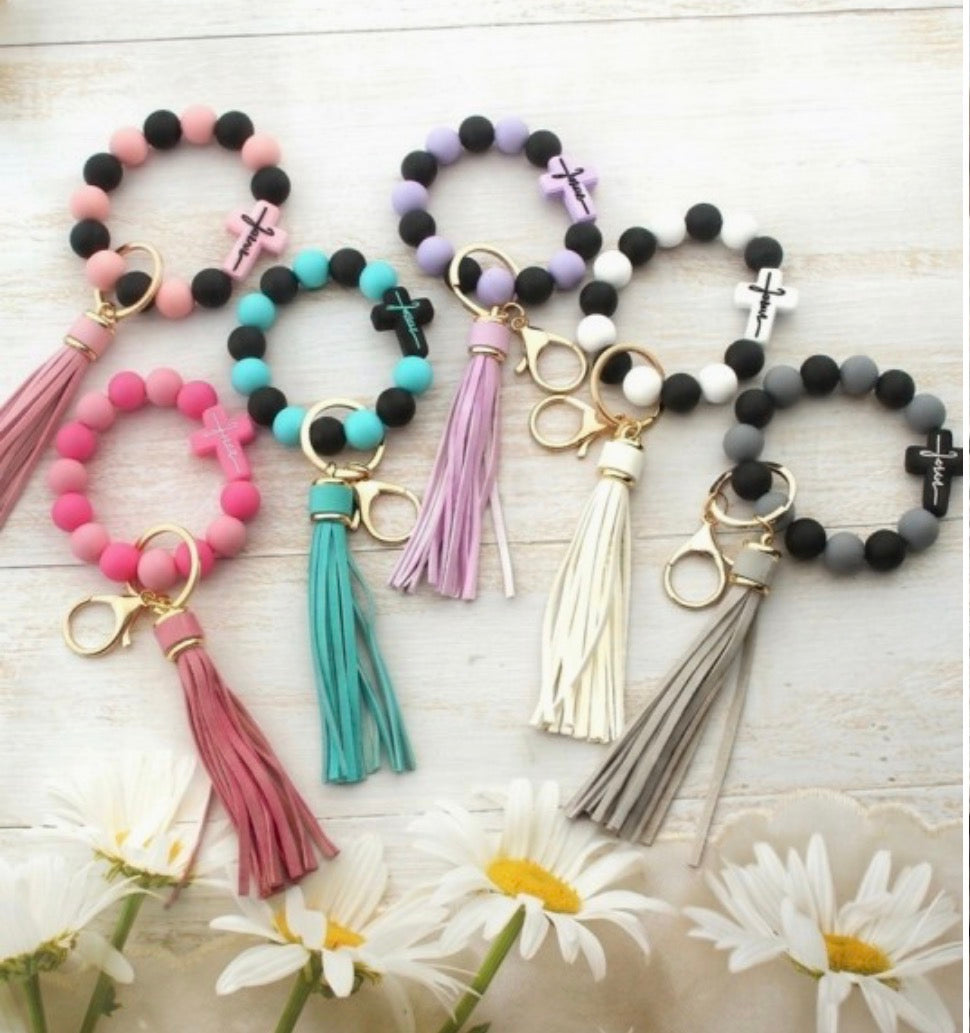 Cross Silicone Beaded Wristlet