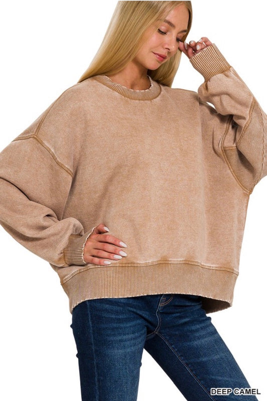 Zenana Deep Camel Oversized Pullover