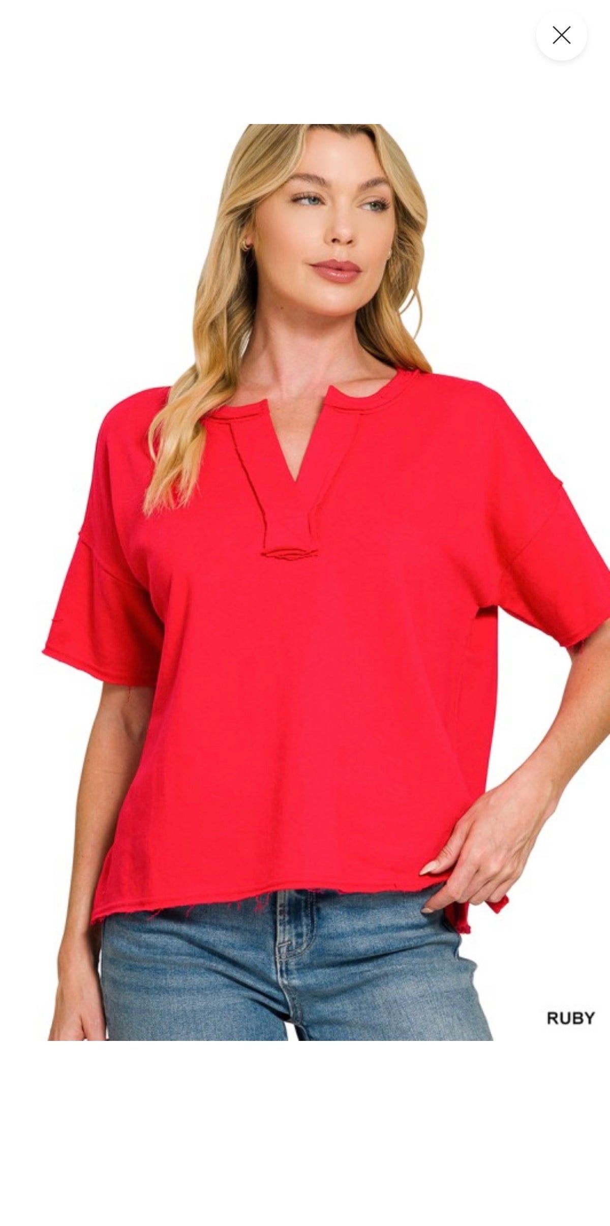 Zenana Ruby Red Exposed Hem Top