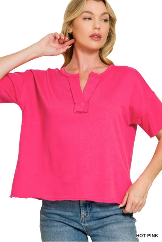 Zenana Hot Pink Exposed Hem Top