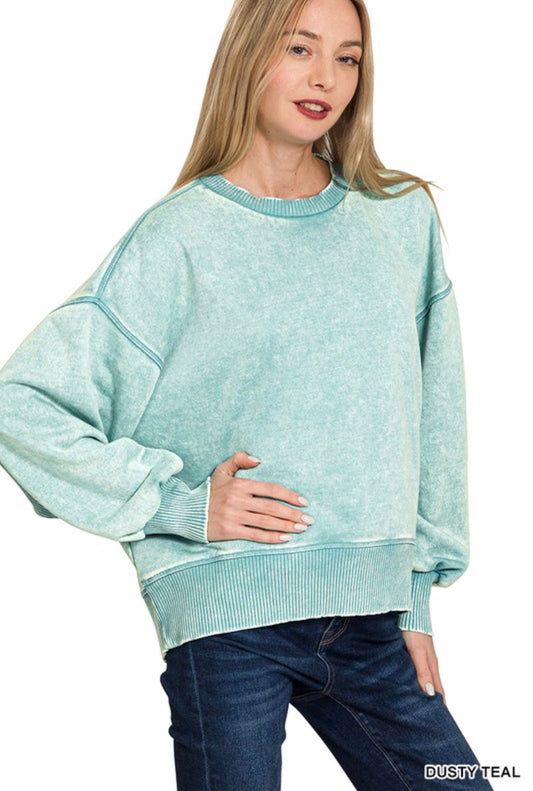 Zenana Dusty Teal Pullover
