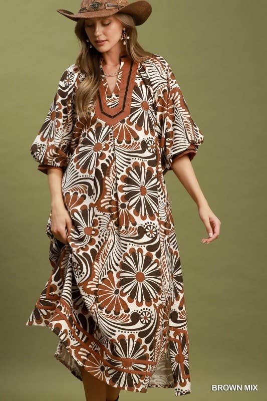 Midi Dress Brown MIX / S