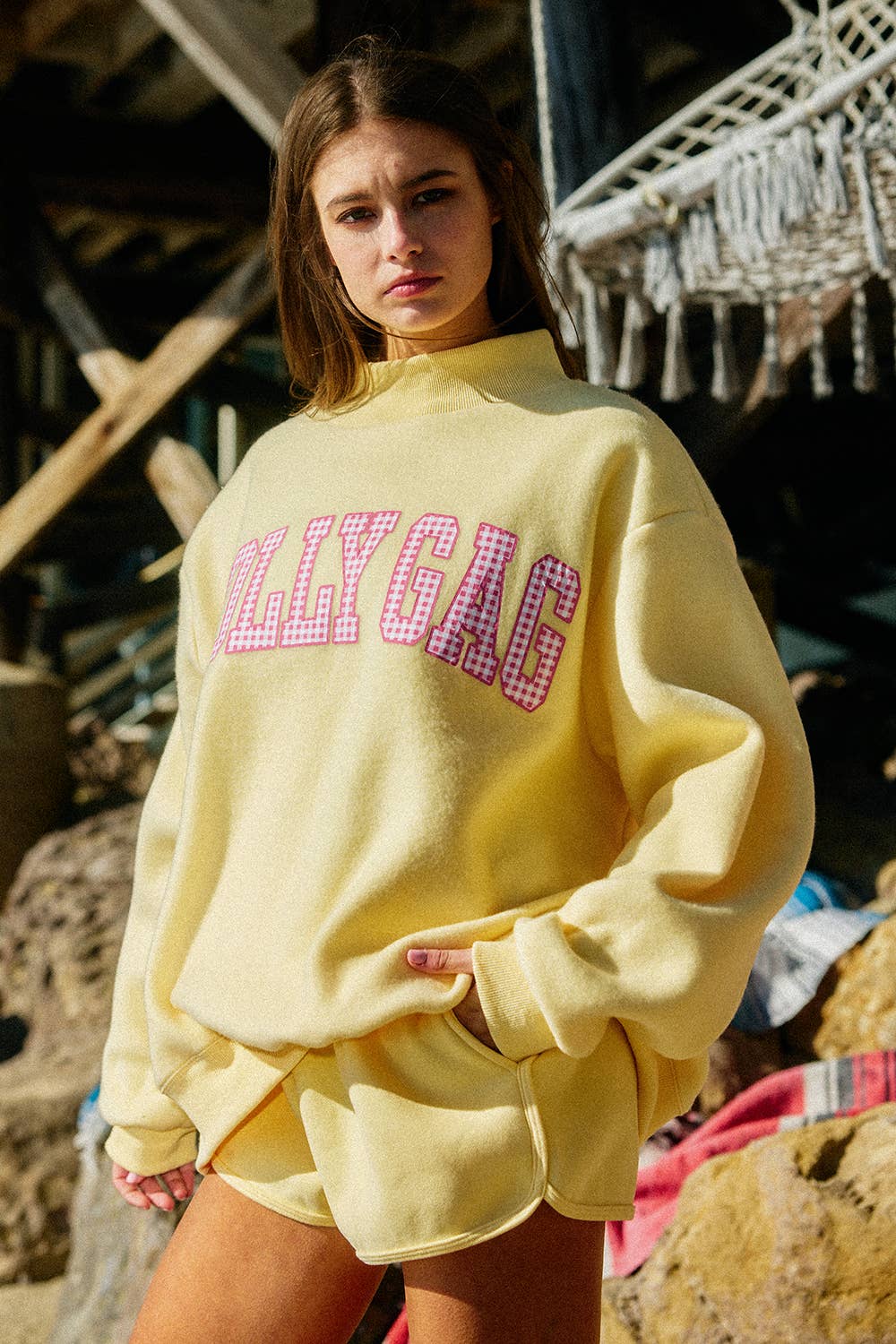 Reversible Mockneck Sweatshirt: Yellow