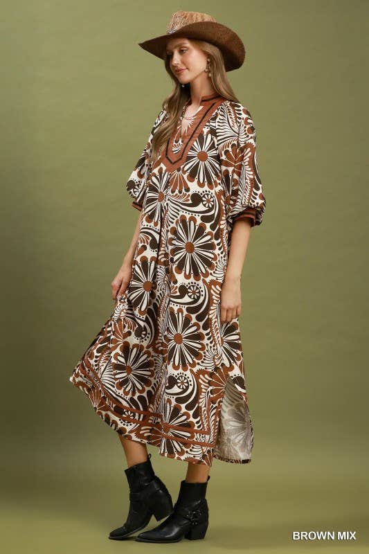 Midi Dress Brown MIX / S
