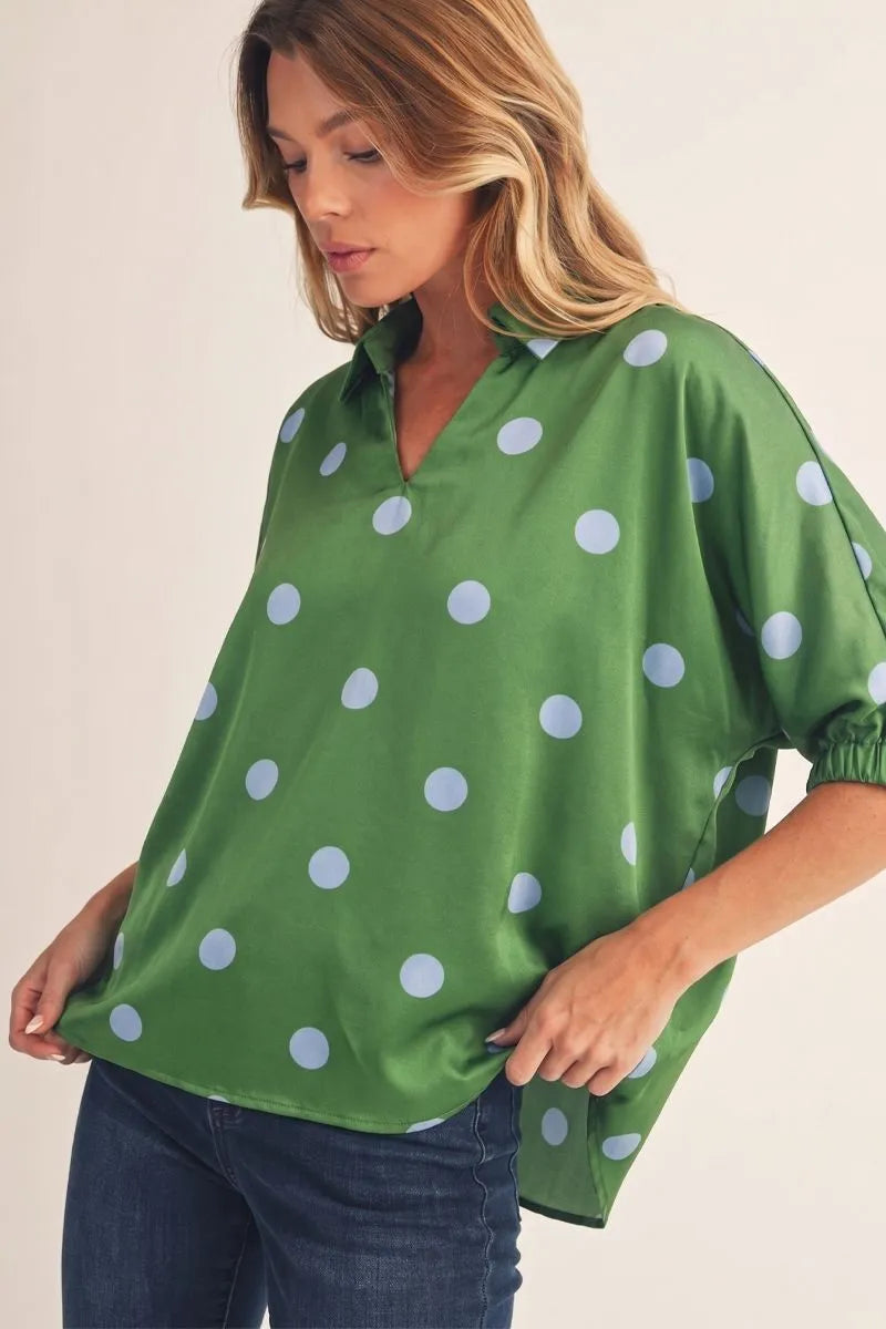 Jodifl Green Blue Polka Dot Top