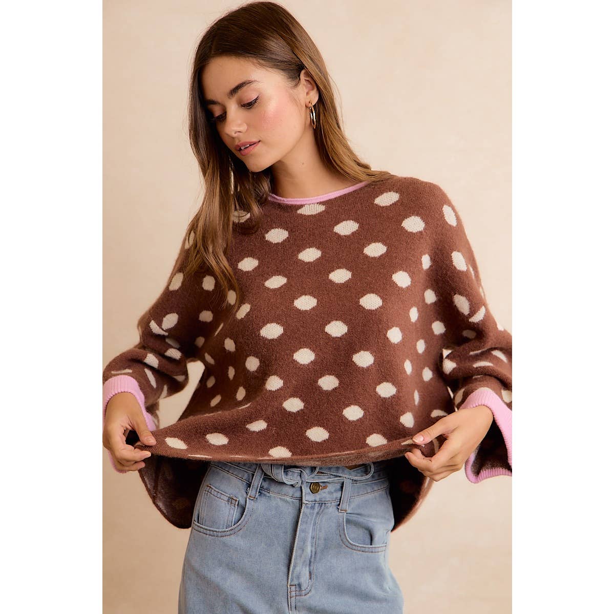 POLKA DOT SWEATER: BLACK/RED / MED