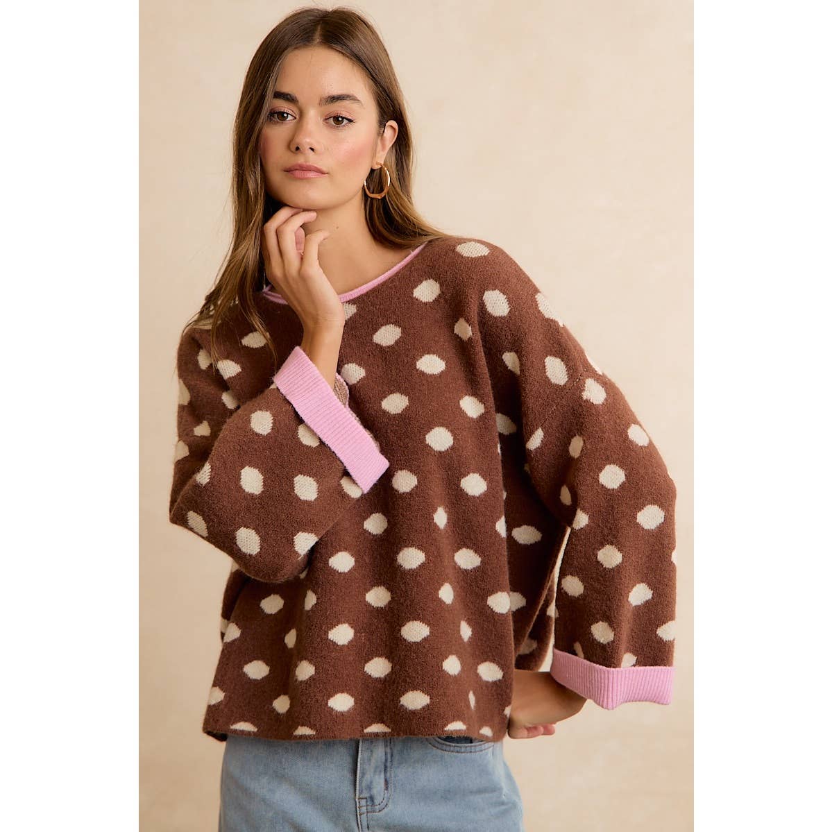 POLKA DOT SWEATER: BLACK/RED / XL