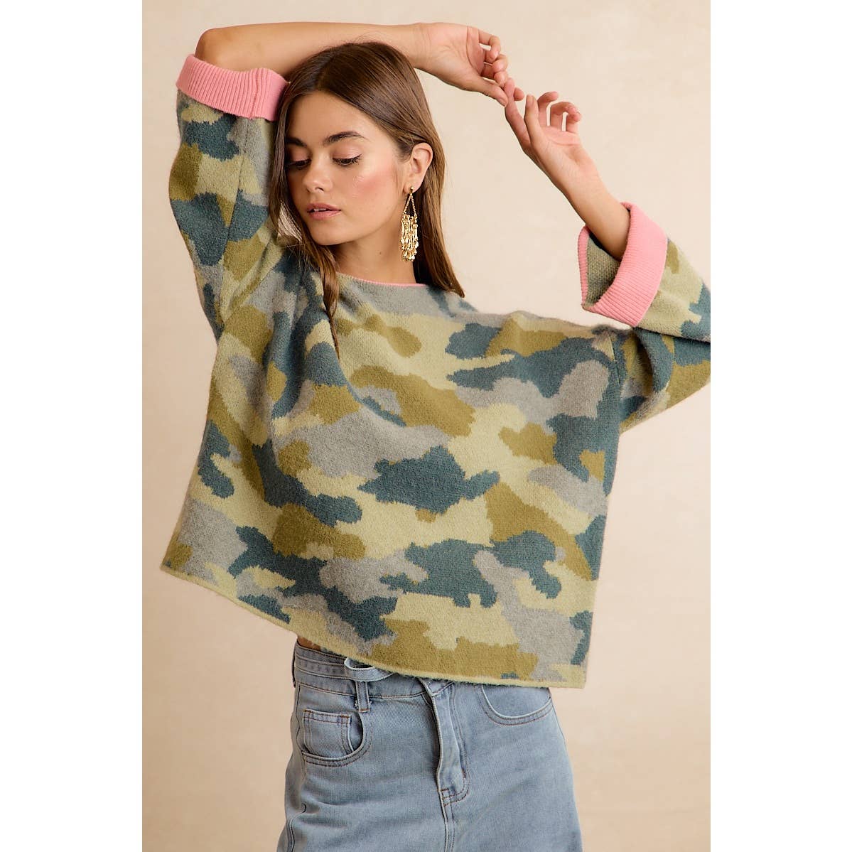 CAMO SWEATER: CAMO/PINK / M