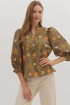 3/4 Olive Floral Top