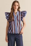 Ruffle Sleeve Blue & Brown Top