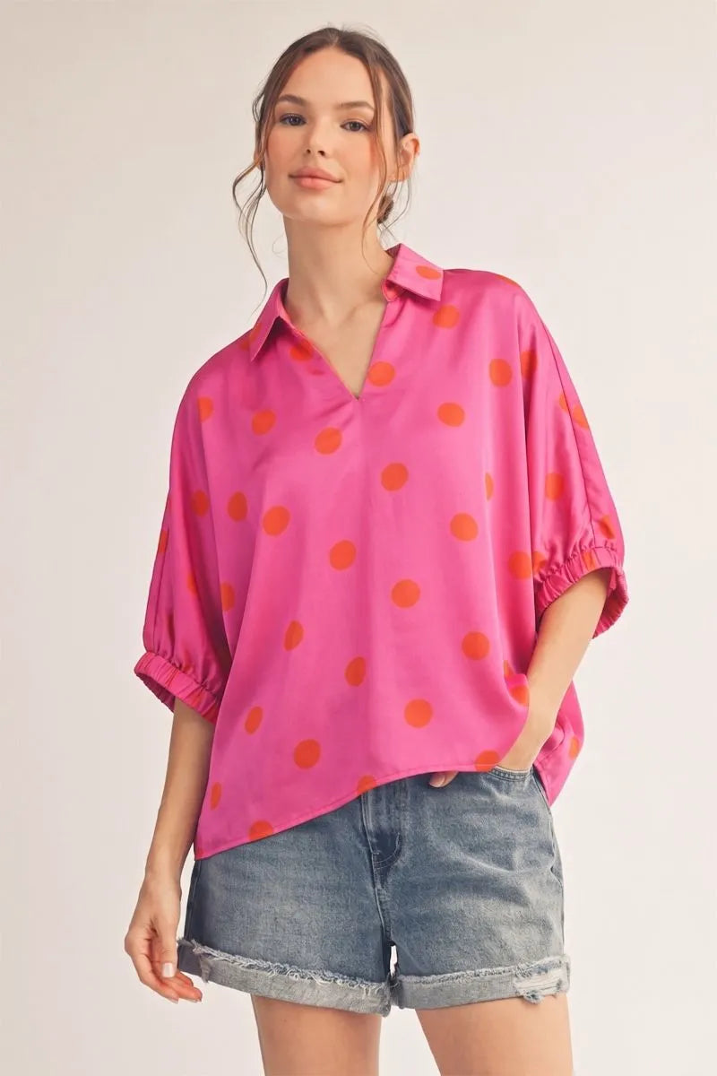 Jodifl Pink Orange Polka Dot Top