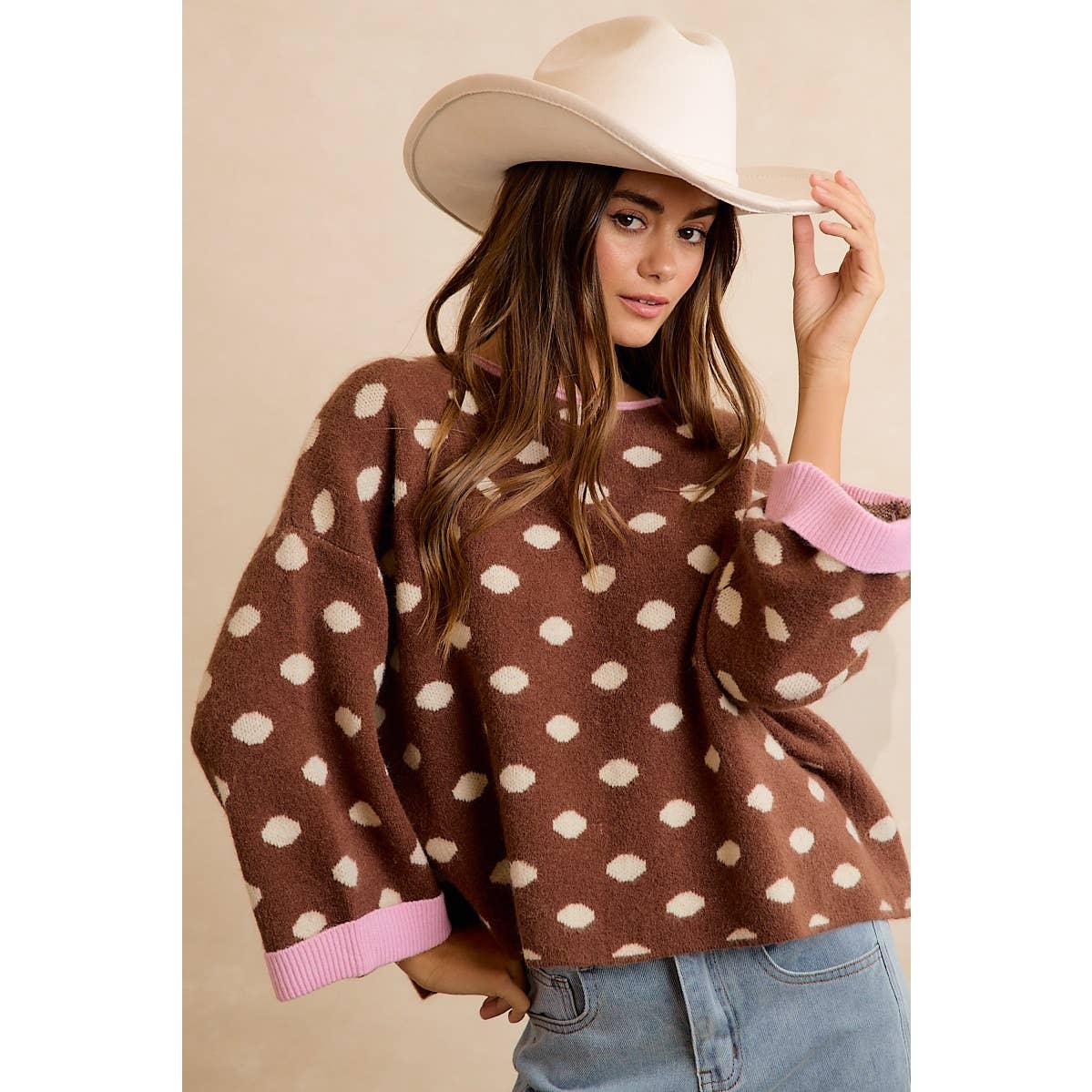 POLKA DOT SWEATER: BLACK/RED / S